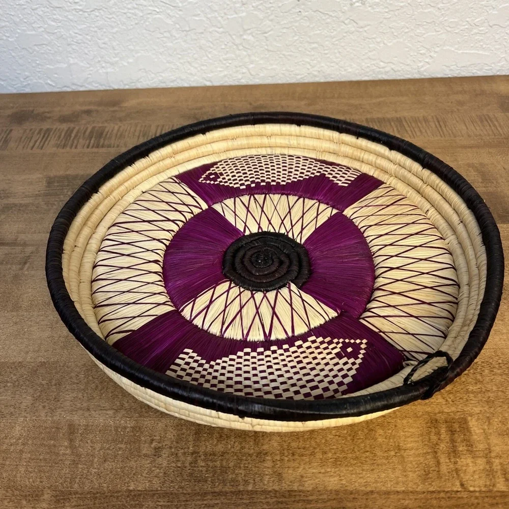 Vintage Handwoven Boho Wall Basket Tray African Fish Spiral‎ Design